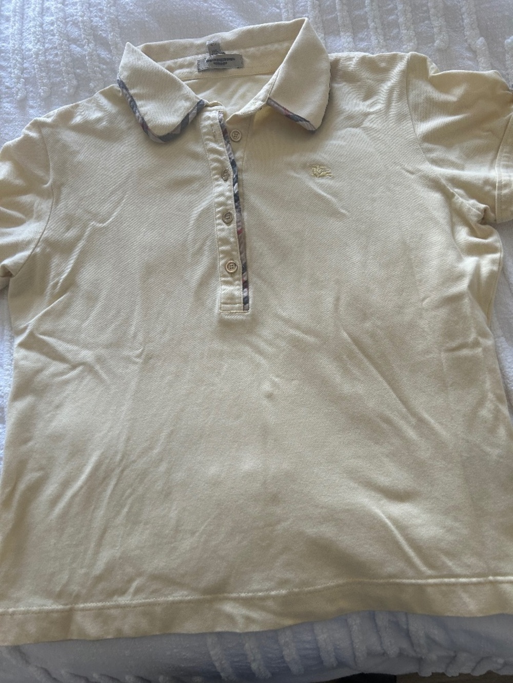 Burberry London 100% Cotton Polo Golf Shirt Pale Yellow with Nova Check Kids XXL